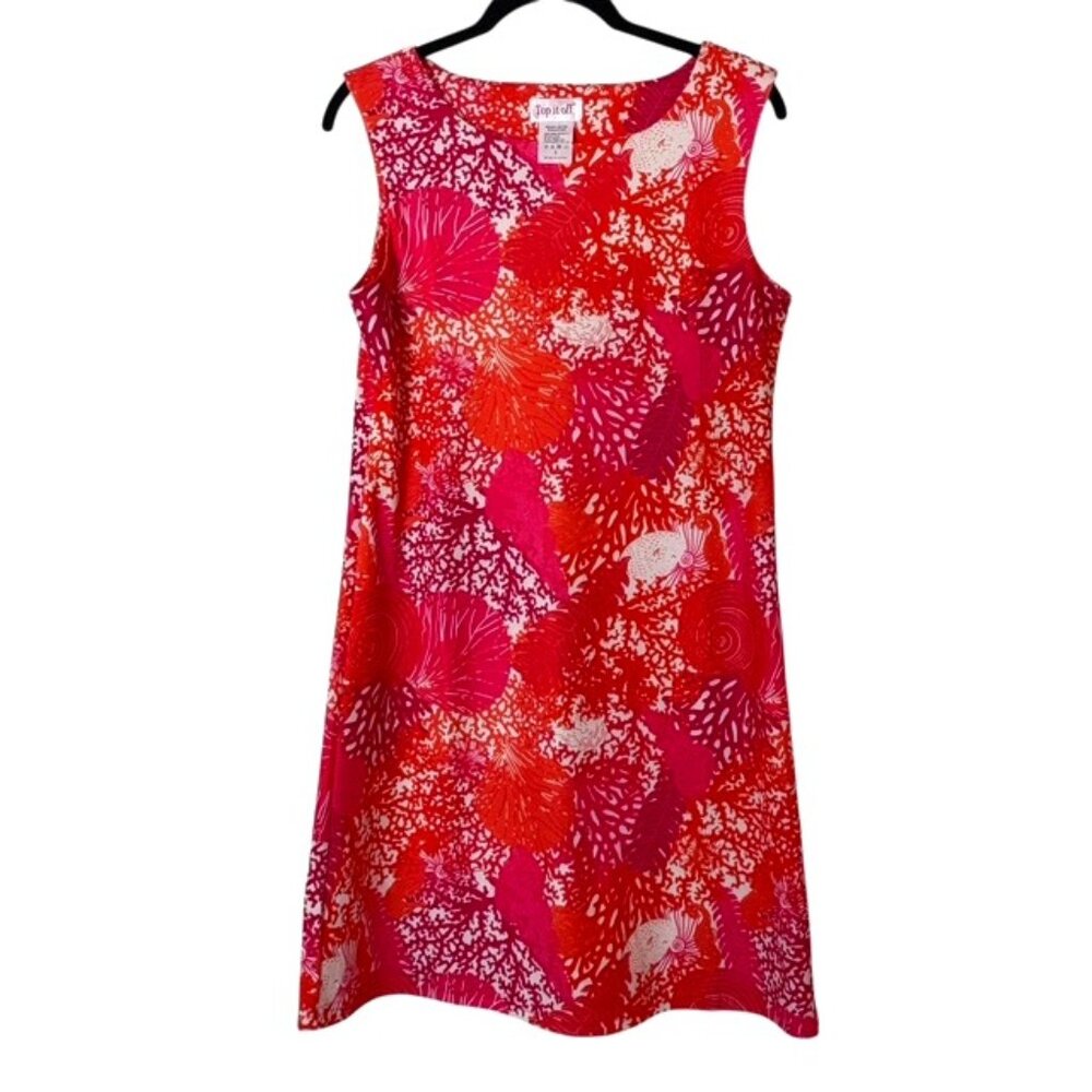 Top it off  women's colorful coral print sheath dress size S